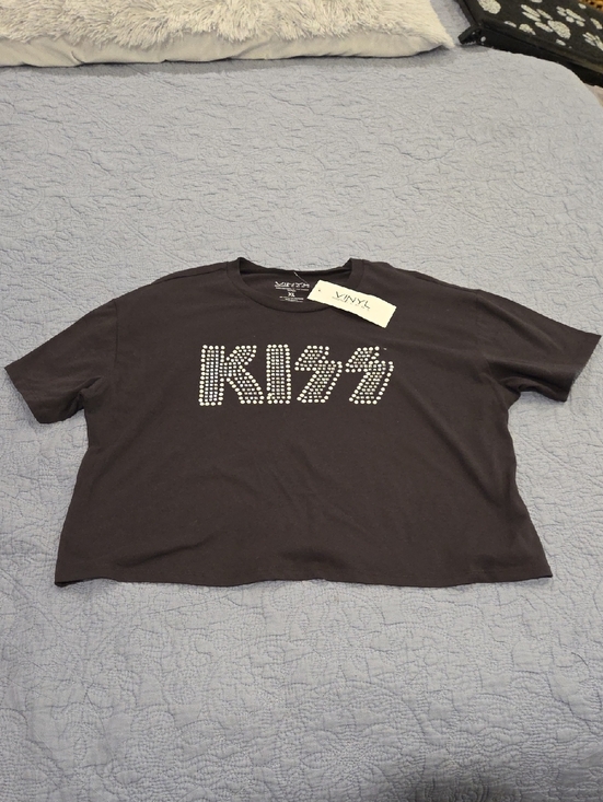 Vinyl Icons Tops - VINYL Black Studded KISS Crop Top for Women Size XL, New With Tag!